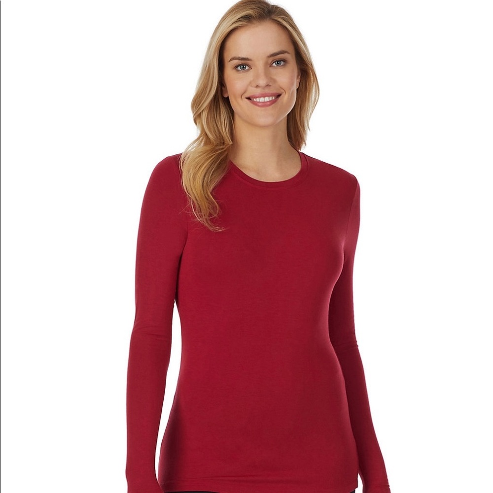 NWT Cuddl Duds Softwear w/ Stretch Long Sleeve Crew Neck in Crimson S: XS